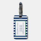 Nautische Marine Blauw en Groene Streep Monogram Bagagelabel (Achterkant verticaal)