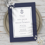nautische marine blauw en wit anker bruiloft kaart