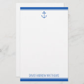 Nautische marine blauw en wit anker gepersonalisee briefpapier (Voorkant / Achterkant)
