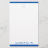 Nautische marine blauw en wit anker gepersonalisee briefpapier (Voorkant)