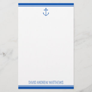 Nautische marine blauw en wit anker gepersonalisee briefpapier
