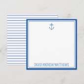 Nautische marine blauw en wit anker gepersonalisee notitiekaartje (Voorkant / Achterkant)