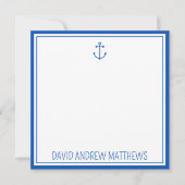 Nautische marine blauw en wit anker gepersonalisee notitiekaartje (Voorkant)