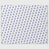 Nautische marine blauw en wit ankers patroon cadeaupapier (Vlak)