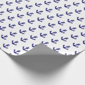 Nautische marine blauw en wit ankers patroon cadeaupapier (Hoek)