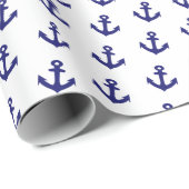 Nautische marine blauw en wit ankers patroon cadeaupapier (Rol Hoek)