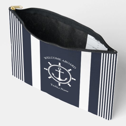 Nautische Marine blauw en wit gestreept met Anker Etui (Open)