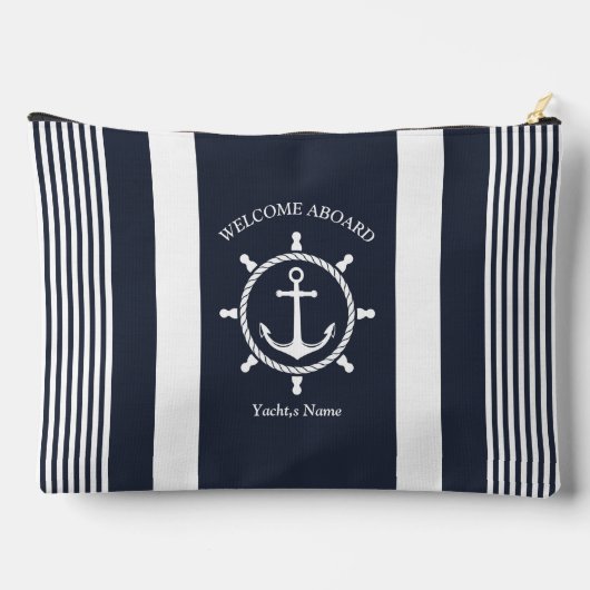 Nautische Marine blauw en wit gestreept met Anker Etui (Achterkant)