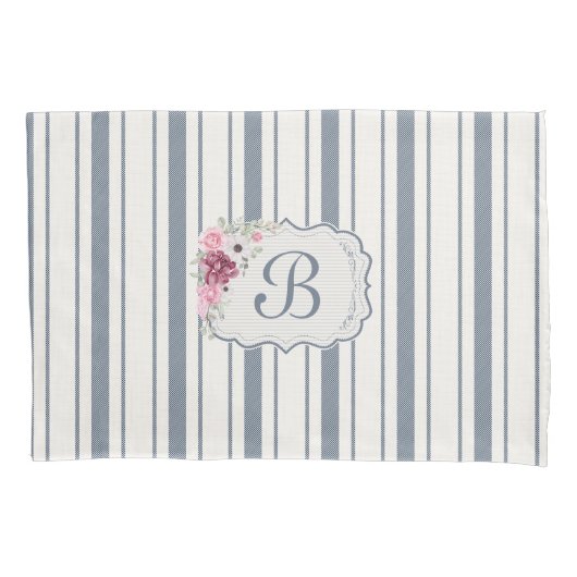 Nautische Marine blauw en wit gestreept met Anker  Kussensloop (Voorkant-Links)