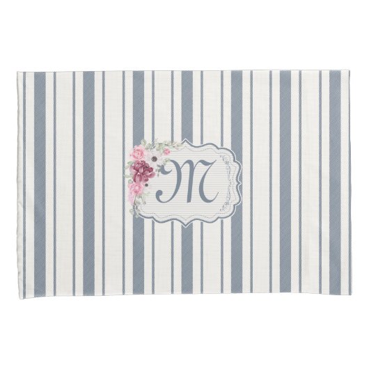 Nautische Marine blauw en wit gestreept met Anker Kussensloop (Voorkant-Rechts)