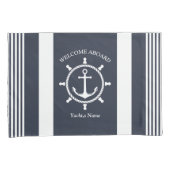 Nautische Marine blauw en wit gestreept met Anker Kussensloop (Voorkant-Rechts)