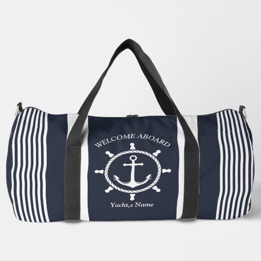 Nautische Marine blauw en wit gestreept met Anker Plunjezak (Voorkant)