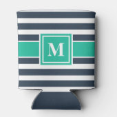 Nautische Marine Blauw en Wit Gestreept Monogram Blikjeskoeler (Achterkant)
