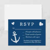 Nautische marine blauw en wit RSVP trouwkaarten (Voorkant / Achterkant)