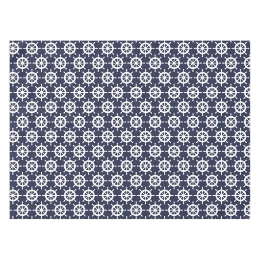 Nautische marine blauw en wit scheepswiel tafelkle tafelkleed (Voorkant (Horizontaal))
