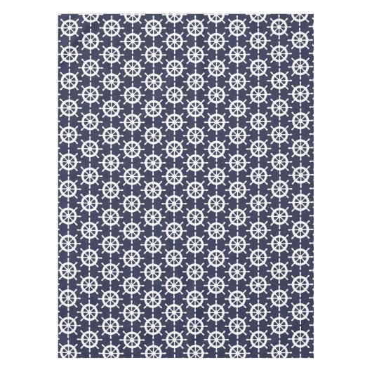 Nautische marine blauw en wit scheepswiel tafelkle tafelkleed (Voorkant)