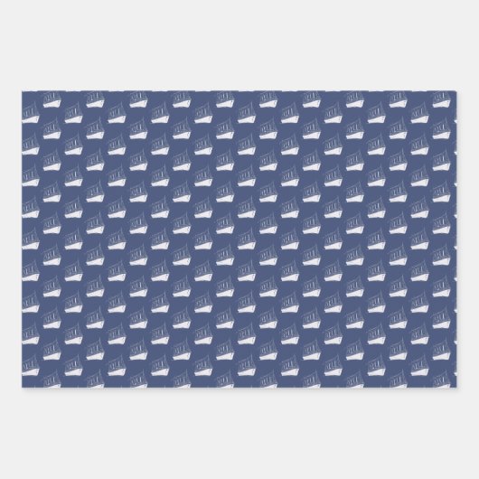 Nautische marine blauw en wit schip zeilboot inpakpapier vel (Voorkant 3)