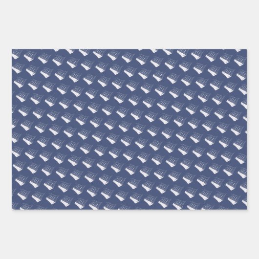 Nautische marine blauw en wit schip zeilboot inpakpapier vel (Voorkant 3)