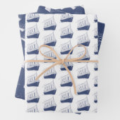 Nautische marine blauw en wit schip zeilboot inpakpapier vel (In situ)