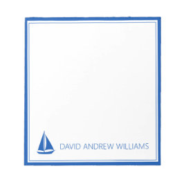 Nautische marine blauw en wit zeilboot gepersonali notitieblok