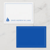 Nautische marine blauw en wit zeilboot gepersonali notitiekaartje (Voorkant / Achterkant)