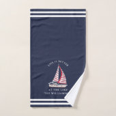 Nautische marine blauw en wit zeilboot Lake Life Bad Handdoek (Handdoek)