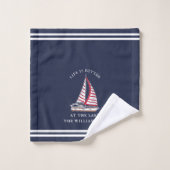 Nautische marine blauw en wit zeilboot Lake Life Bad Handdoek (Wasdoekje)