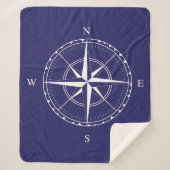 Nautische Marine Blauw en Wit Zeilschip Kompas Sherpa Deken (Voorkant)