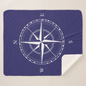Nautische Marine Blauw en Wit Zeilschip Kompas Sherpa Deken (Voorkant (horizontaal))