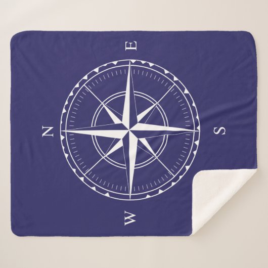 Nautische Marine Blauw en Wit Zeilschip Kompas Sherpa Deken (Voorkant (horizontaal))