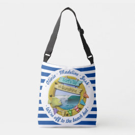 Nautische Marine Blauw Gestreept Zomerstrand Crossbody Tas