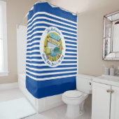 Nautische Marine Blauw Gestreepte Strandhut Zomer  Douchegordijn (In situ)
