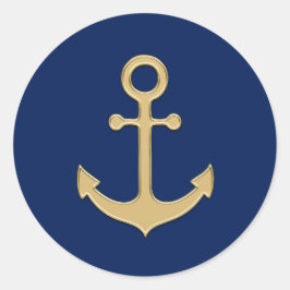 Nautische marine blauw goud anker bruiloft douche ronde sticker