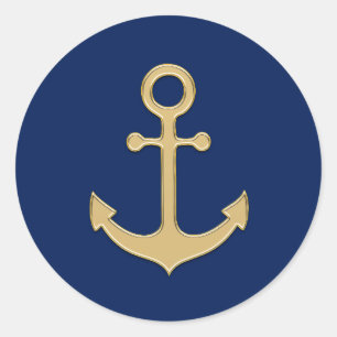 Nautische marine blauw goud anker bruiloft douche ronde sticker