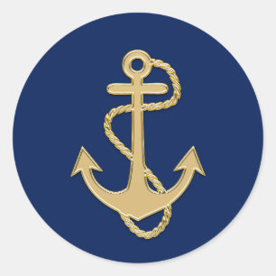 Nautische marine blauw goud anker bruiloft douche ronde sticker