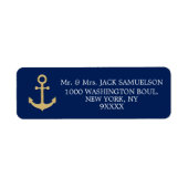 Nautische marine blauw goud anker bruiloft etiket (Voorkant)
