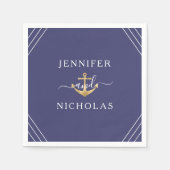 Nautische marine blauw goud anker bruiloft servet (Voorkant)