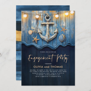 Nautische Marine Blauw & Goud Anker Engagement Par Kaart