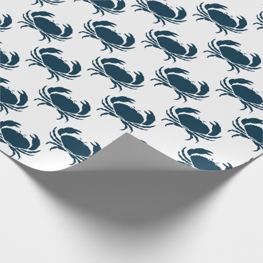 Nautische marine blauw krab patroon cadeaupapier (Hoek)
