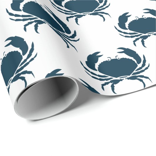 Nautische marine blauw krab patroon cadeaupapier (Rol Hoek)