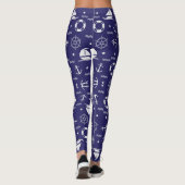 Nautische marine blauw naadloze patronen achtergro leggings (Achterkant)