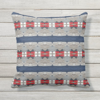 Nautische Marine Blauw Rood Grijs Stripes Meer|Oce Buitenkussen