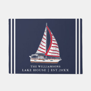 Nautische Marine Blauw Rood Wit Zeilboot Lake Hous Deurmat