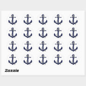 Nautische marine blauw silhouet anker touw ronde sticker (Vel)