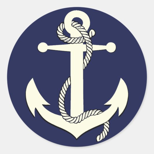 Nautische marine blauw silhouet anker touw ronde sticker (Voorkant)