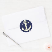 Nautische marine blauw silhouet anker touw ronde sticker (Envelop)
