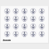 Nautische marine blauw silhouet anker touw ronde sticker (Vel)
