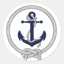 Nautische marine blauw silhouet anker zwart touw ronde sticker