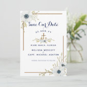 Nautische marine blauw & wit anemoon anker bruilof save the date (Staand voorkant)