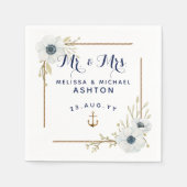 Nautische marine blauw & wit anemoon gedateerd bru servet (Voorkant)